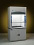 Four foot Protector Premier laboratory fume hoods by Labconco shown with optional storage cabinets  |  3649-00 displayed