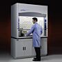 XStream Labconco fume hood shown with clean-sweep sash handle and rear downflow dual baffle system  |  1538-32 displayed