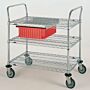 Stainless steel and Chrome Plated Utility Carts by InterMetro includes three wire steel shelves, handles and four casters  |  1402-62 displayed