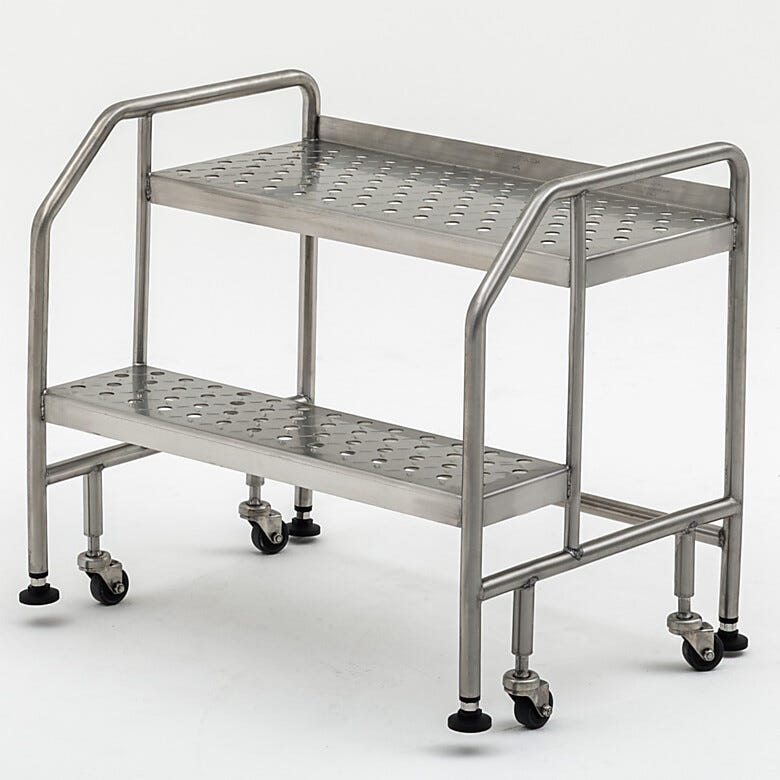Mobile Step Ladder; BioSafe® Round Tube, Fully Welded, 2 Steps ...