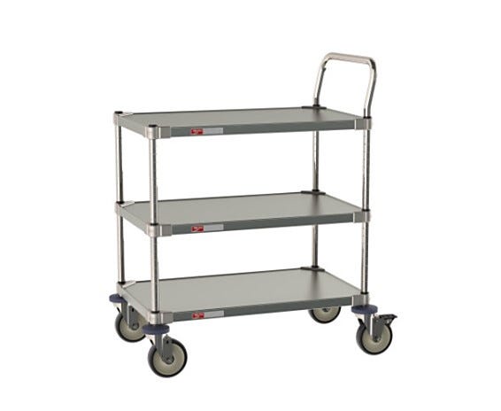 CRLS223NFS Metro all stainless steel 3-shelf Grade A Pharma Cart for use in cleanrooms and labs withstand repeated cleaning and sterilization; 18 x 30 x 39