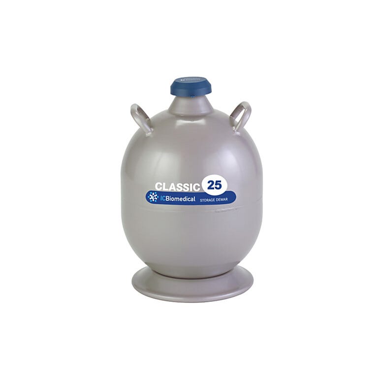TW CLASSIC-25 Dewar by IC Biomedical with 25-liter LN2 capacity and a snap-on cap closure for secure sample storage and dispensing | 6901-04 displayed