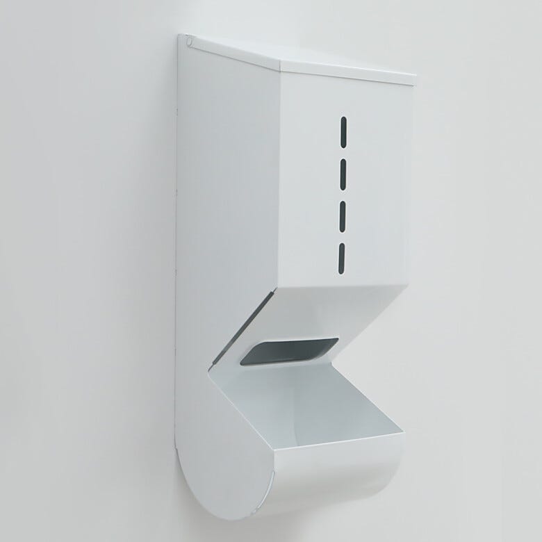 Wall-mounted, gravity-fed glove dispenser, 1-chamber, powder-coated steel | 4951-37-2-PC displayed