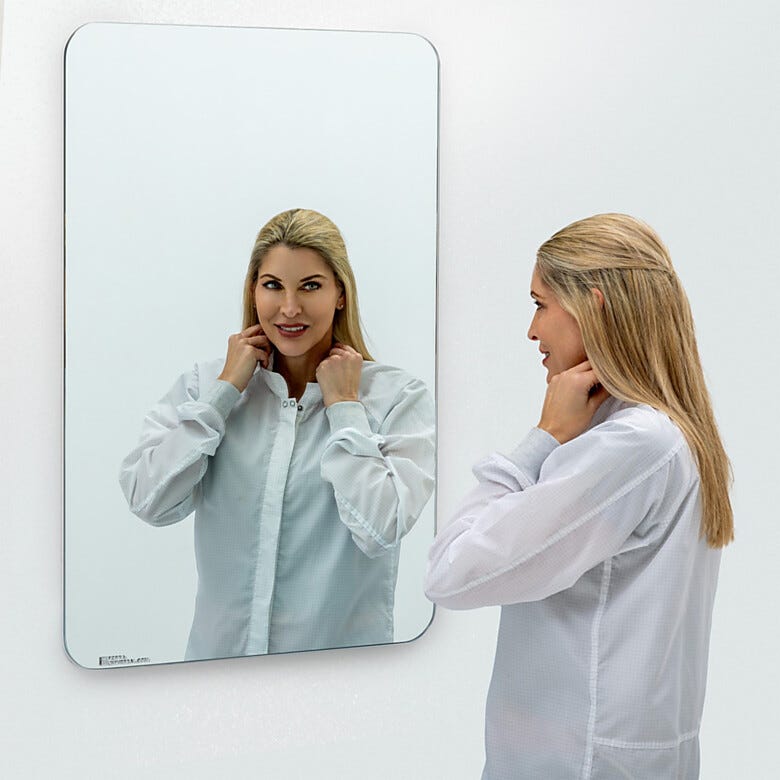 BioSafe® cleanroom mirrors eliminate sharp edges to simplify cleaning. Industrial-grade, copper-free glass insures optimal cleanliness and corrosion protection  |  5253-03 displayed