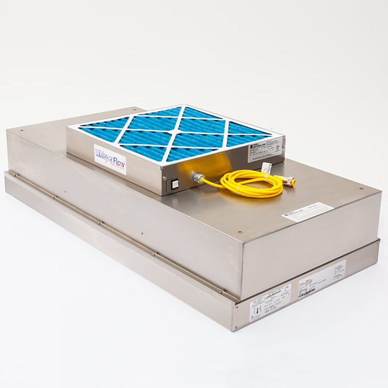 WhisperFlow™ Stainless Steel ULPA Fan Filter Unit captures 99.995% of 0.12-µm particles; stainless steel housing and filter frame  |  6601-24-USS displayed