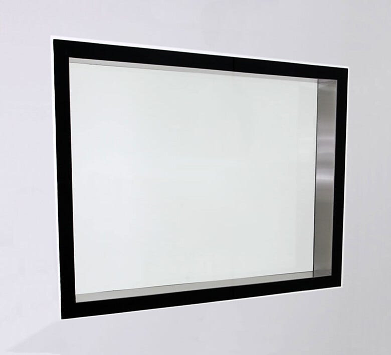 Attractive frameless windows clean easily and add visibility to modular cleanrooms.  |  6603-24 displayed