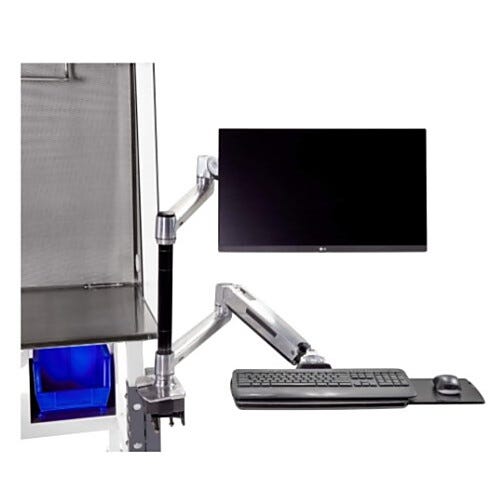 Labconco Ergotron WorkFit-LX Monitor and Keyboard Arms mounted on clean bench base stand. Labconco 3997900  |  3644-97 displayed