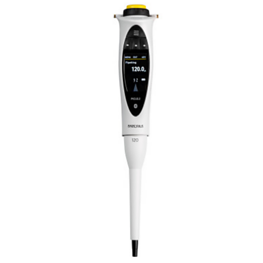 Single-channel LH-747041 Picus 2 Electronic Pipette by Sartorius with a 5-120 μl volume range, an adjustment wheel, safety features and connectivity