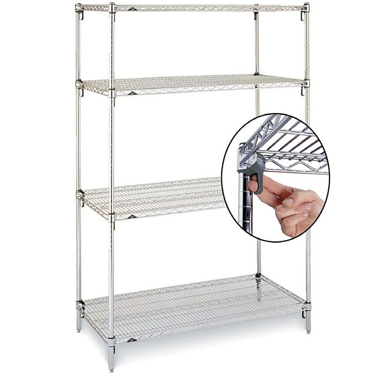 Metro Super Adjustable Super Erecta 4-Shelf Industrial Wire Shelving Starter Unit, Stainless Steel