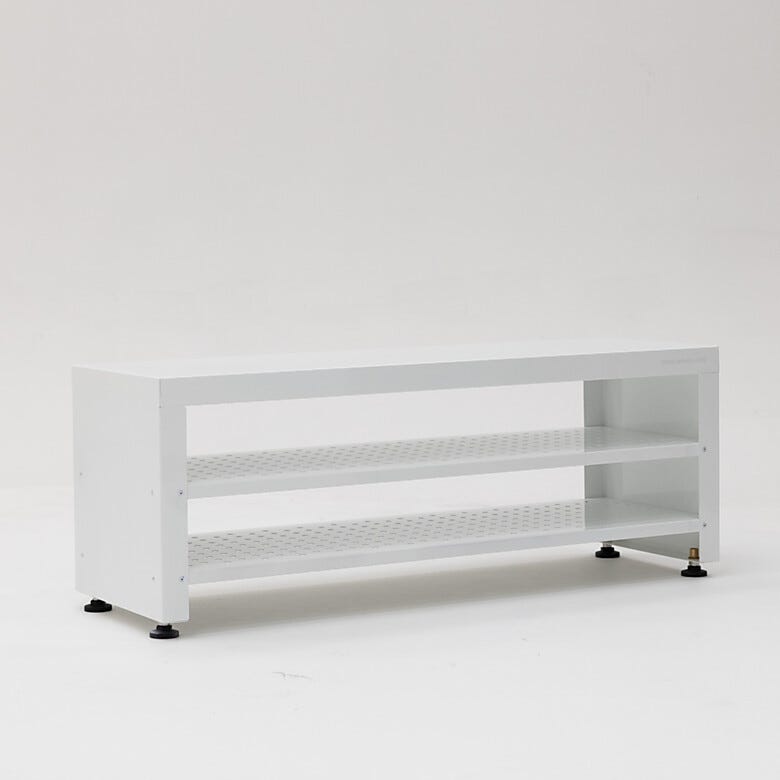 ISO 8 powder-coated steel gowning bench with integrated bootie rack  |  1540-25 displayed