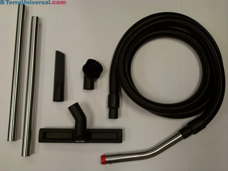 Includes: 10' antistatic hose with cuffs, curved SS tube, 2 SS wands, floor nozzle, conductive dust brush and conductive crevice nozzle  |  1764-39 displayed