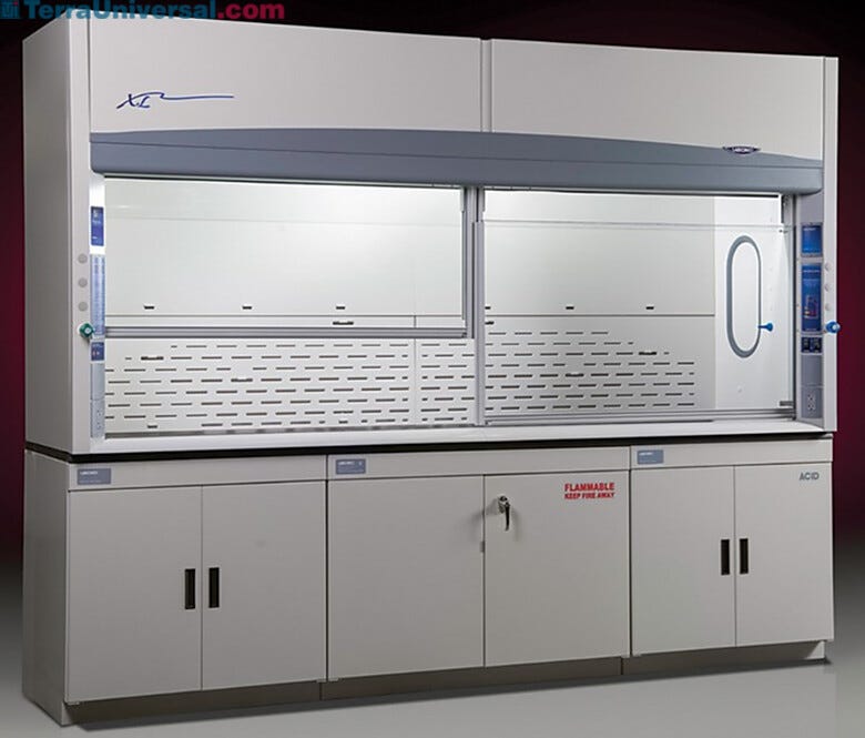 Shown: 12' Benchtop Protecto XL Fume Hood with optional service fixtures and base cabinets  |  3649-45 displayed