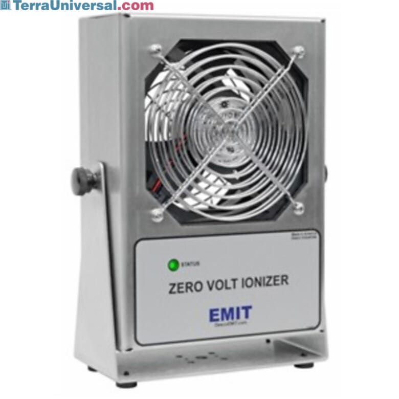 Zero Volt Benchtop Ionizer neutralizes electrostatic charges on insulators and ungrounded conductors within the coverage area  |  2006-11 displayed