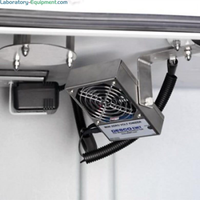 Circulates ionized air inside the glove box to neutralize static charge  |  3643-29 displayed