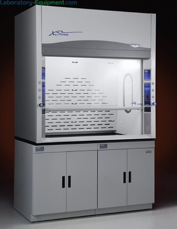 Shown: 5' Protector XStream Fume Hood from Labconco with optional base cabinets and epoxy work surface  |  1538-34 displayed