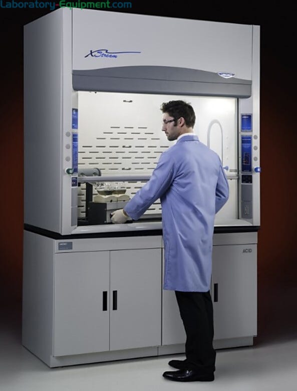 Shown: 5'Protector XStream Fume Hood from Labconco with optional base cabinets and epoxy work surface | 1538-30 displayed