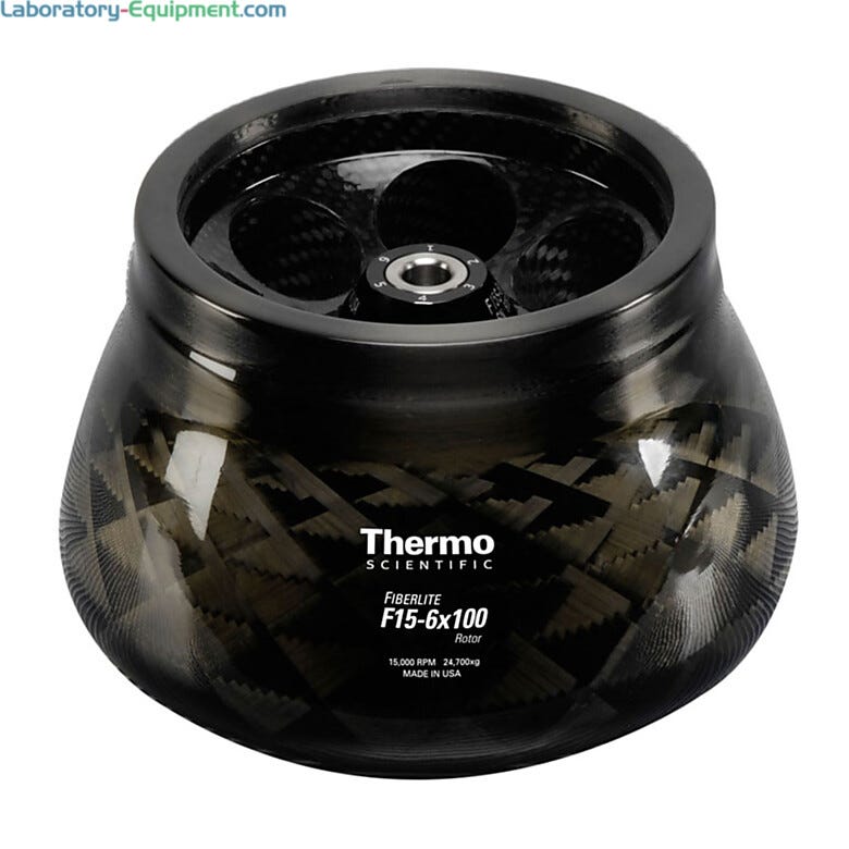 Hereaus Fiberlite F15-6 x 100y fixed 25° angle centrifuge rotor accommodates six 85 ml Nalgene tubes | 1537-86 displayed