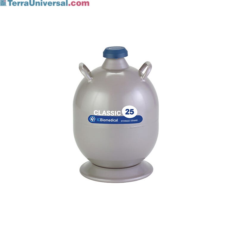 TW CLASSIC-25 Dewar by IC Biomedical with 25-liter LN2 capacity and a snap-on cap closure for secure sample storage and dispensing  |  6901-04 displayed