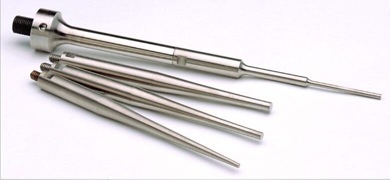 Double stepped microtip shown with tapered microtips: 1/8''D, 3/16''D, and 1/4''D  |  2601-33 displayed