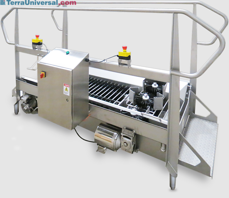 Solid Stainless Steel BSX1000 High-Capacity Walk Through Boot Scrubbers allow users to enter and exit on either side; removable components and brushes for easy  |  5608-PP-07 displayed