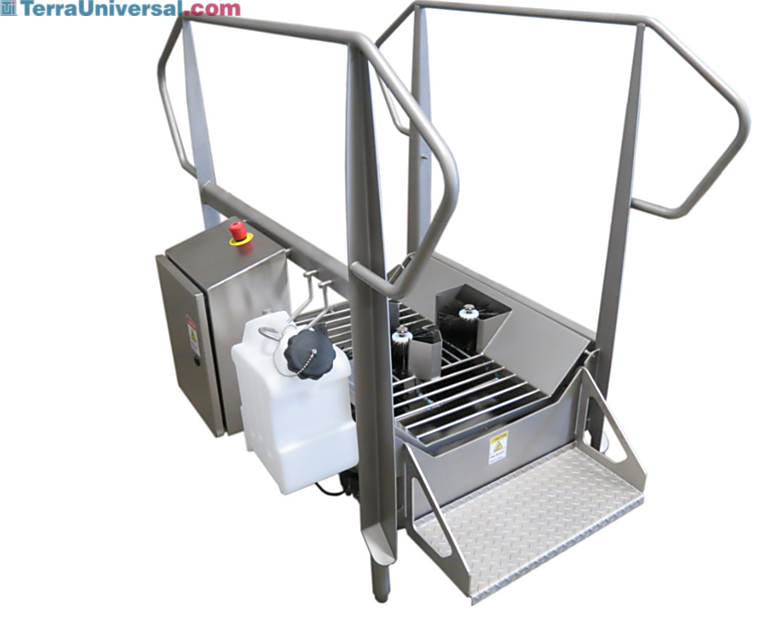 Stainless steel BSX800V Compact Walk Through Dual Wet Boot Scrubber with vertical side brushes in 3