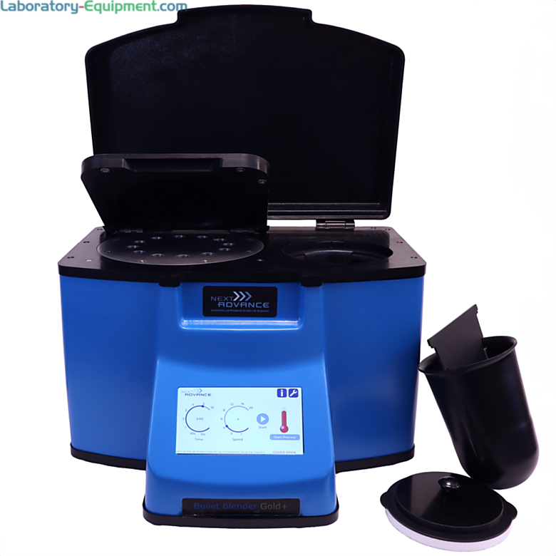 Bullet Blender 24 Gold+ homogenizer processes up to 24 samples in parallel with 4°C cooling and noise insulation for quiet operation  |  2600-03 displayed