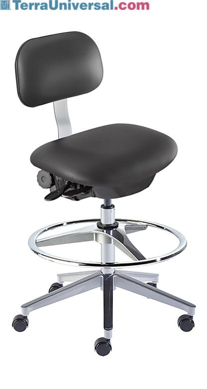 Biofit ISO4 black high bench chair includes high profile cast aluminum base, dual-wheel casters and 22