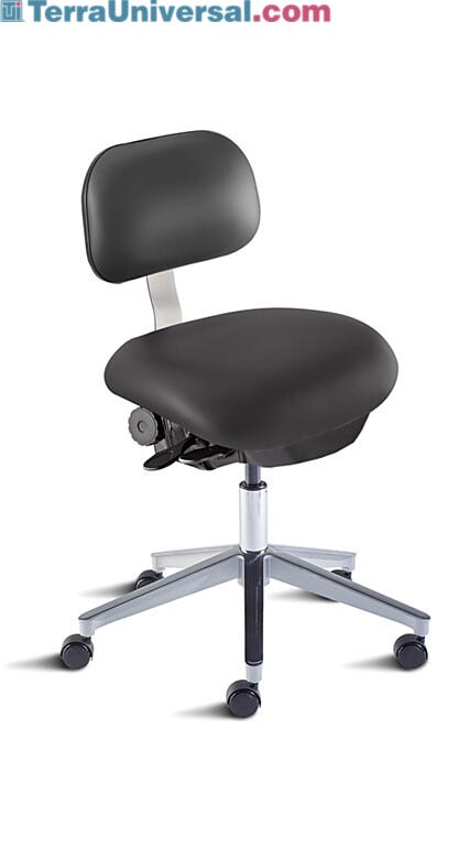 Biofit ISO4 black desk chair includes high profile cast aluminum base, dual-wheel casters and four-way contouring seat with internal seat board bumperguard