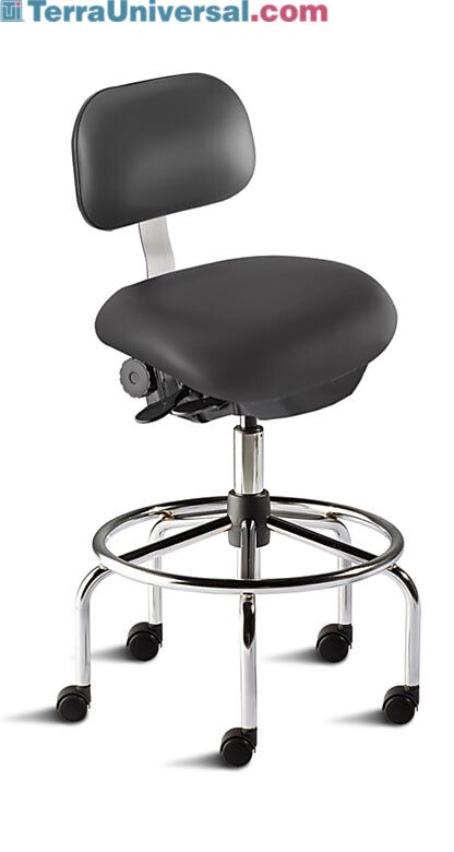 Biofit ISO4 black high bench chair includes high profile tubular steel base, dual-wheel casters, footring and four-way contouring seat