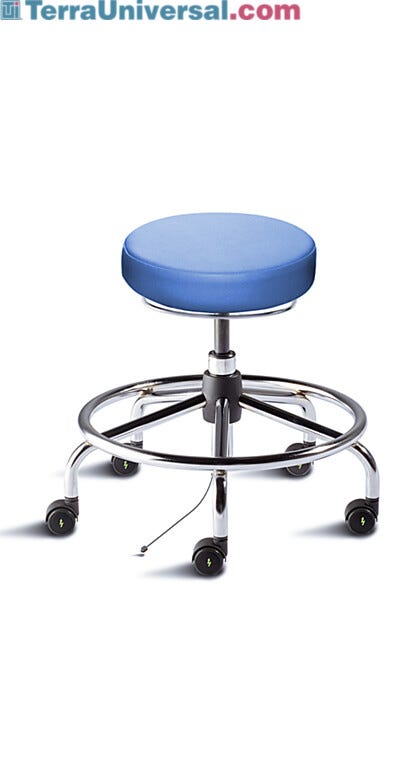 Biofit blue ISO6 desk seat includes tubular steel base, footring and dual-wheel casters for ESD applications