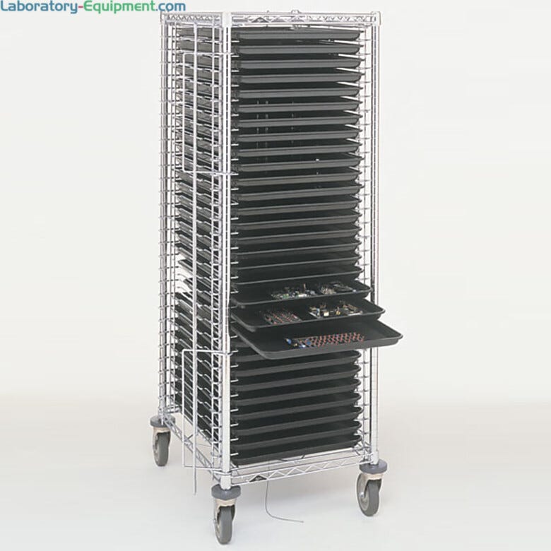 Cleanroom Electronics tray cart with stop bars and vibration suppression casters  |  2650-98 displayed