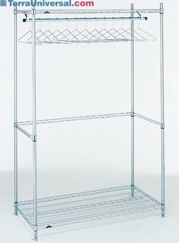 Support frame shown with corner posts, shelf and hanger tube. Product details may differ. | 2650-28 displayed