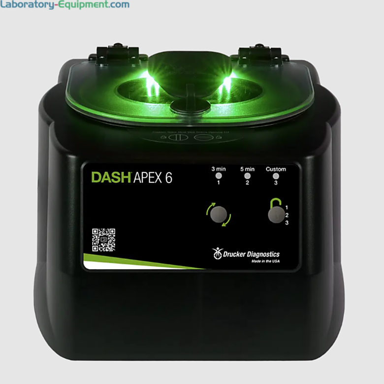 Drucker DASH Apex 6 STAT Centrifuge with a 6 x 75-100 mm capacity, 3 presets and a max 4,000 xg includes a rotor and tube holders; 00-076-009-004