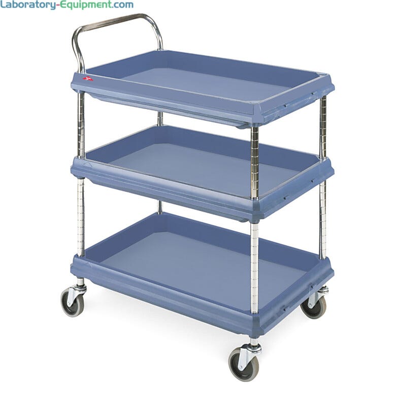 InterMetro deep ledge three shelf antimicrobial cart with adjustable center shelf  |  1532-86 displayed