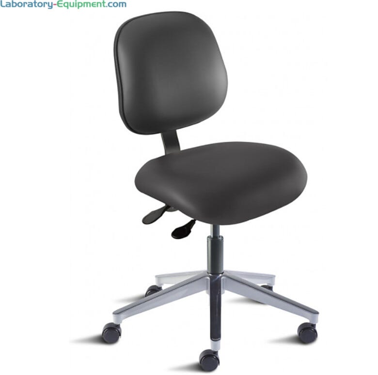 Black Elite EEA-L-RC ISO 8 Cleanroom Chair with upholstering and an aluminum base by Biofit; desk height EEA-L-RC-T-XF-XA-ISO8-06-P28540  |  2809-07 displayed