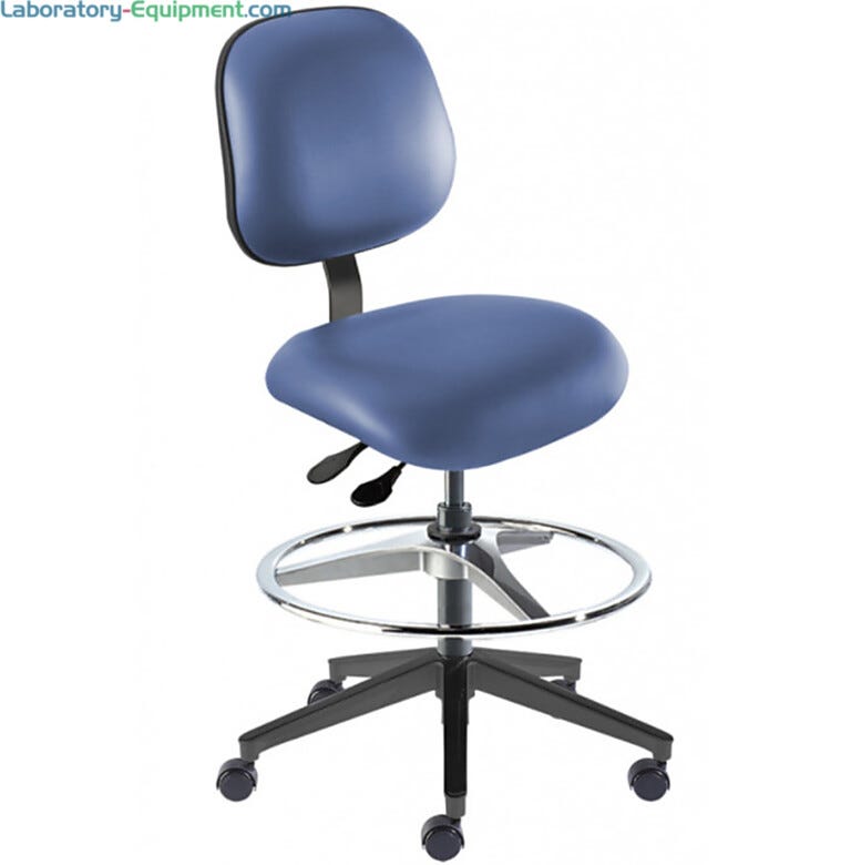 Blue Elite EER-H-RC ISO 7 Cleanroom Chair by Biofit with a reinforced composite base and footring; high bench model EER-H-RC-T-AFP-XA-ISO7-06-P28542 | 2809-33 displayed