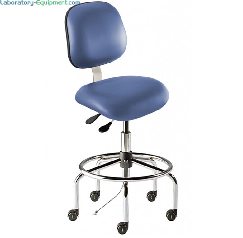 Microcon Blue Elite EES-H-RK ISO 7 ESD Cleanroom Chair by Biofit for static control applications; high bench model EES-H-RK-T-XF-XA-ISO7K-MBLU  |  2809-37 displayed