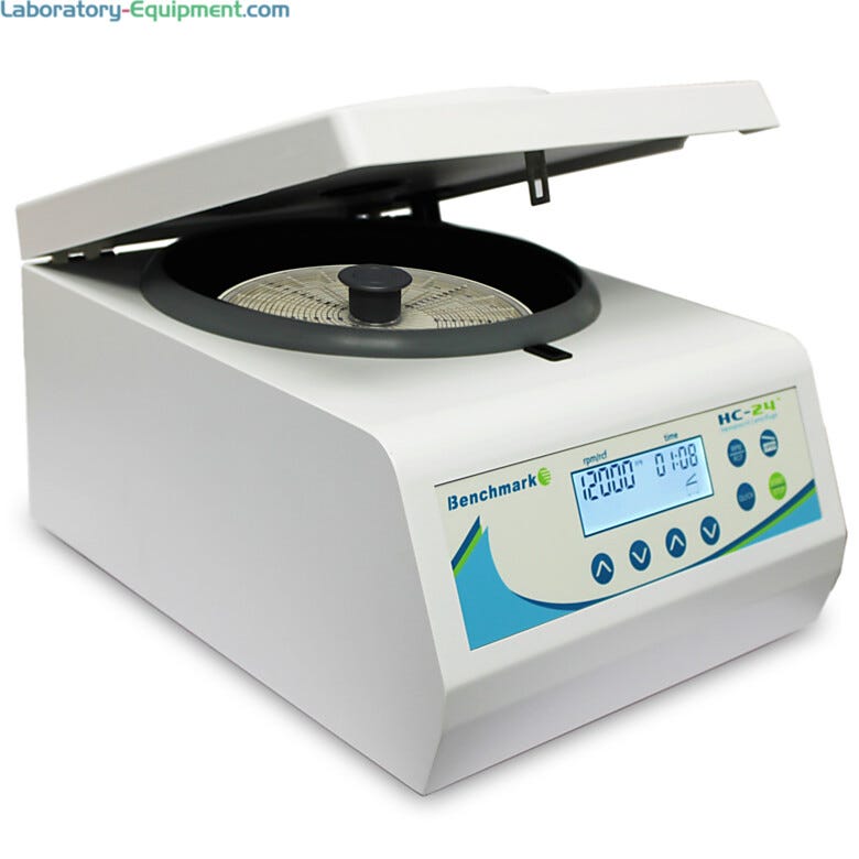 Compact HC-24 Hematocrit Capillary Centrifuges by Benchmark Scientific includes 24-place rotor, features a max 12,000 rpm (14,328xg) and built-in reading disc f | 2829-96 displayed