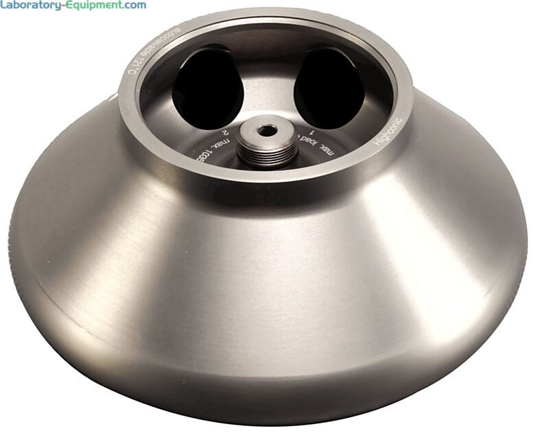 Heraeus HIGHConic II aluminum 45° fixed-angle centrifuge rotor from Thermo Fisher has a maximum speed of 10,350 rpm | 1537-16 displayed