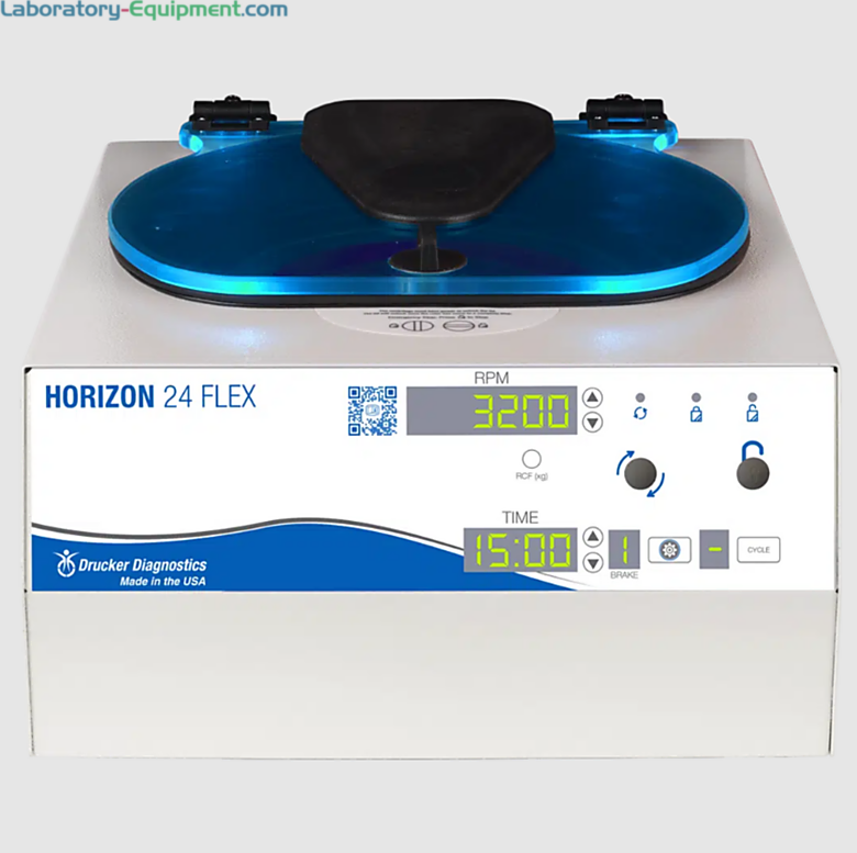 HORIZON 24 Flex Programmable Centrifuge by Drucker Diagnostics with rotor, tube holders, a 24 x 75-100 mm capacity, 10 settings, and 3 presets; 00-384-009-000  |  6708-62 displayed