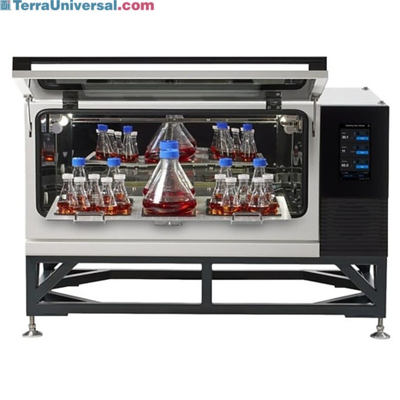 Up-Swing door Thermo Scientific IntelliStack CO2 Incubator Shakers feature touchscreen display, sample security and quiet operation; shown with optional stand