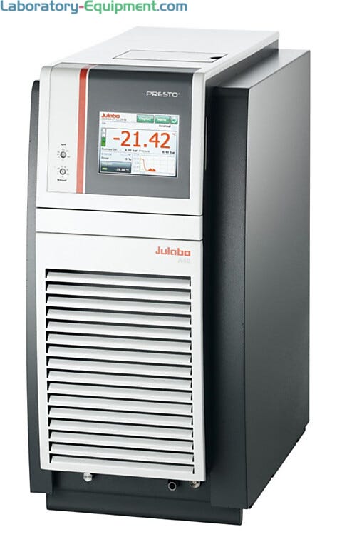 Presto A40 Temperature Control System by Julabo features a touchscreen, multiple data ports and an integrated programmer for versatile control | 2440-06 displayed
