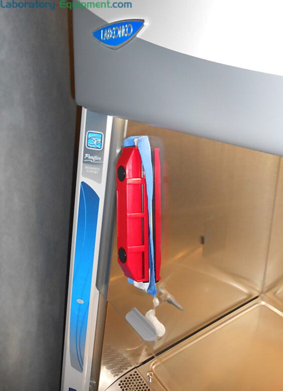 Use the Sash-Glider to clean both sides of a biological safety cabinet's sash while it remains closed, to avoid contamination risks.  |  3645-76 displayed
