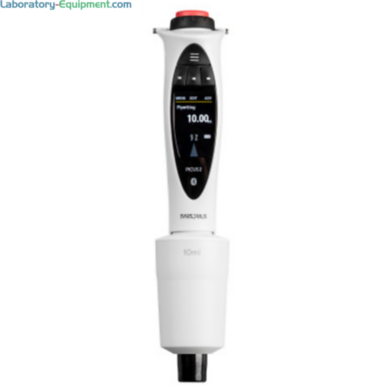 Single-channel LH-747111 Picus 2 Electronic Pipette by Sartorius with a 500-10,000 μl volume range, an adjustment wheel, safety features and connectivity