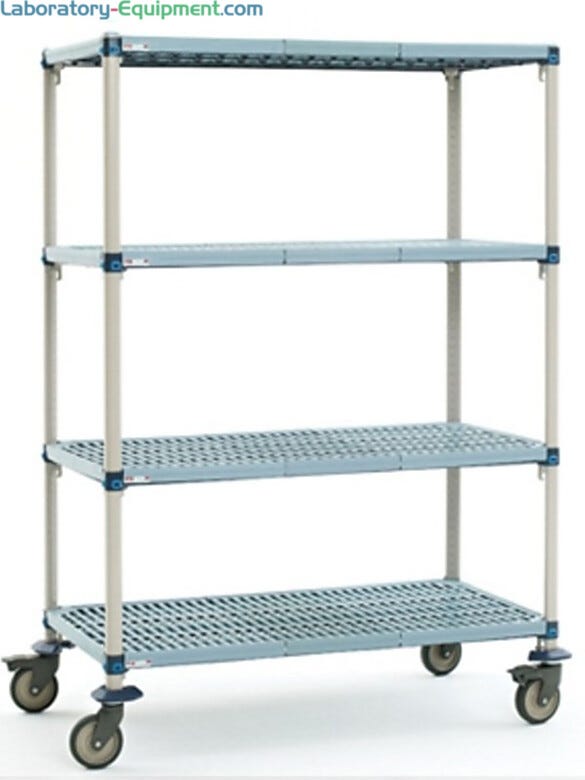 Four-tier cart with quick adjust shelves and removable polymer shelf mats, their open grid design allows air and light penetration  |  1534-33 displayed