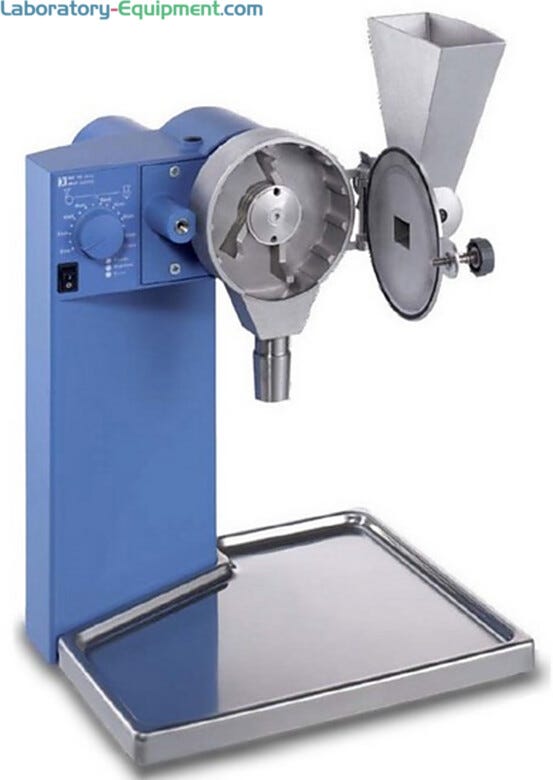 Modular IKA MF 10 basic Microfine grinder drive shown with optional MF 10.2 Impact grinding head  |  6927-00 displayed