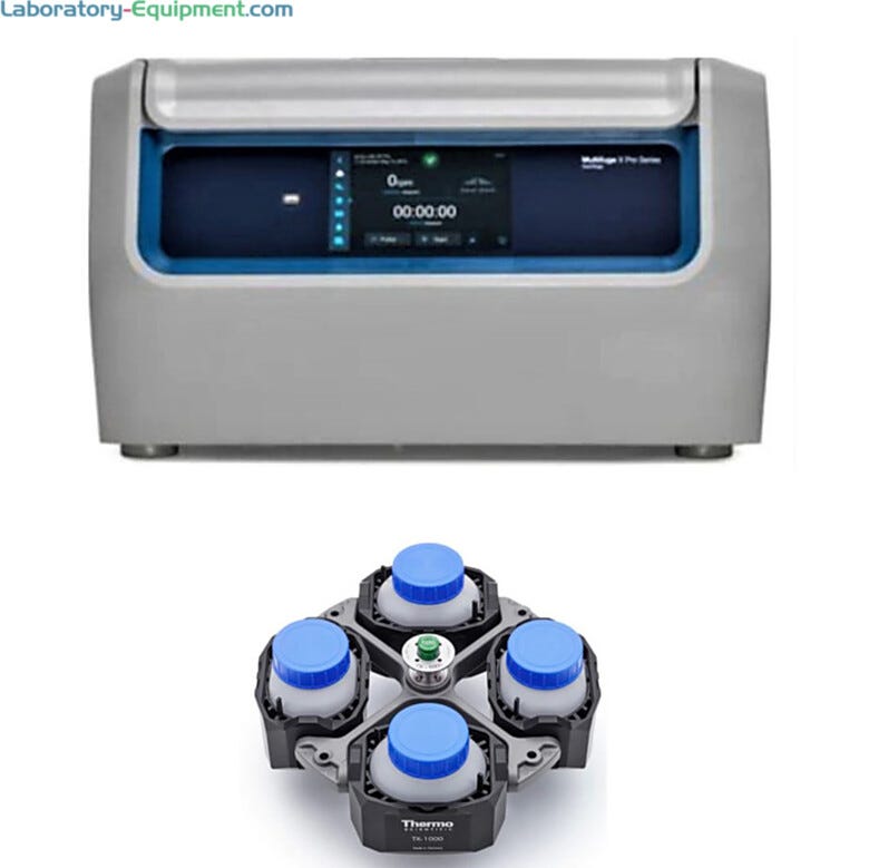 4L Benchtop Multifuge X4 Pro Ventilated Centrifuge Packages by Thermo Scientific with TX-1000 rotor, buckets, ClickSeal lids and application specific adapters
