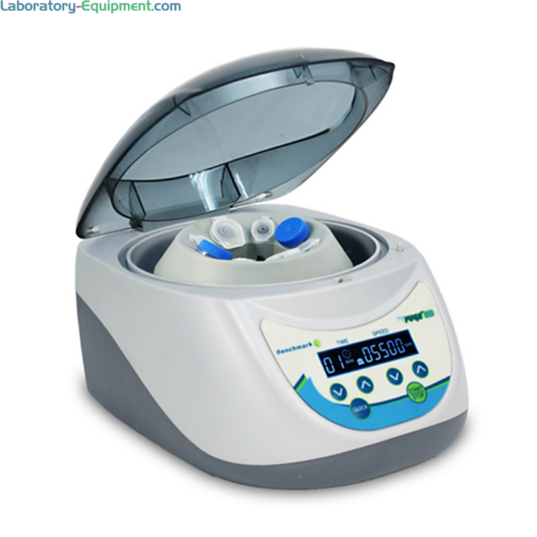 StripSpin 12D Digital Mini Centrifuges by Benchmark Scientific with a max 5500 rpm/1690 xg include a 12-position rotor for PCR strips and tubes