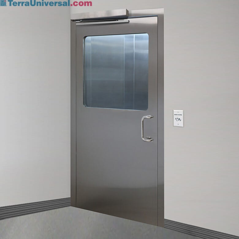 Left hand reverse stainless steel door with full view tempered glass window  |  1999-87A-L displayed