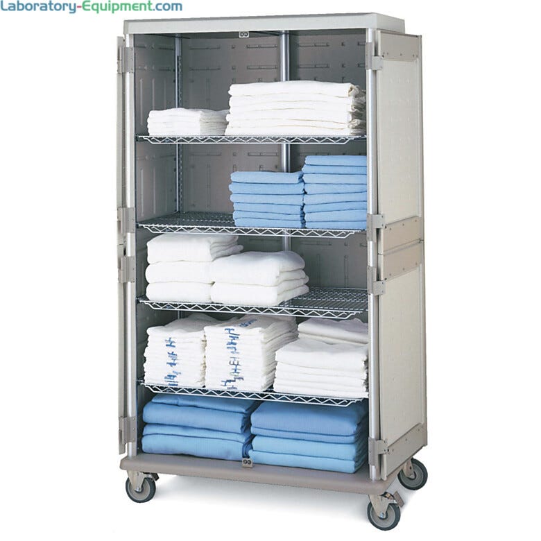 Antimicrobial Double-wide tall mobile cart with quikSLOT inserts for storage of medical linens | 1306-81 displayed